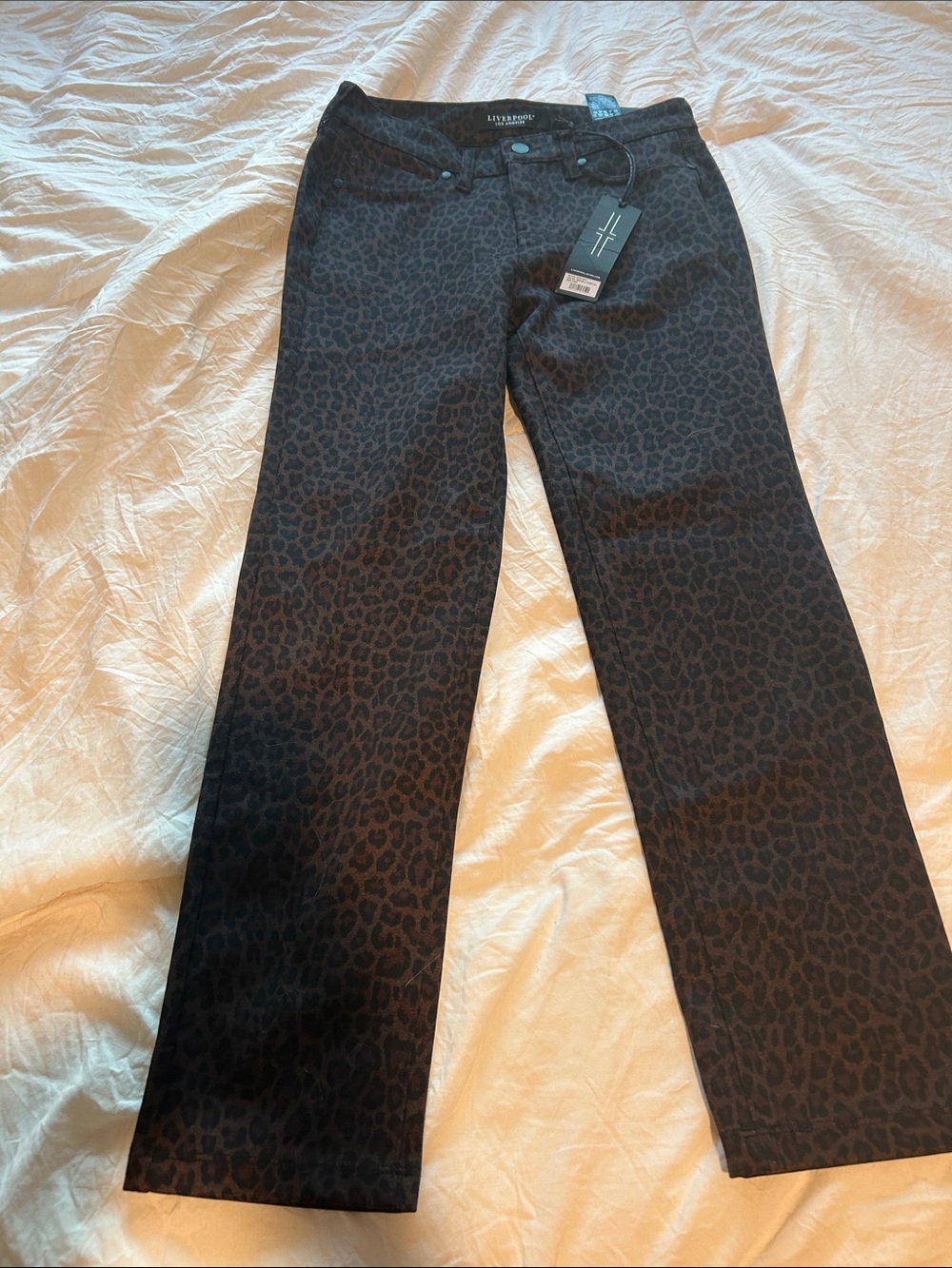 Liverpool Black Leopard-Print on Brown straight leg pants